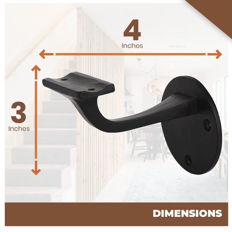 A29 Set of 2 Heavy Duty Metal Handrail Brackets - Cast Iron Hand Railing Brackets for Stairs - Black Powder Coat Steel Banister Support for Indoor, Outdoor Stairway Mounting Hardware Included - Image 4